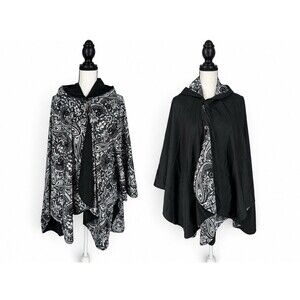 RainCaper Rain Caper Reversible Hooded Cape Jacket – Black & White Paisley O/S